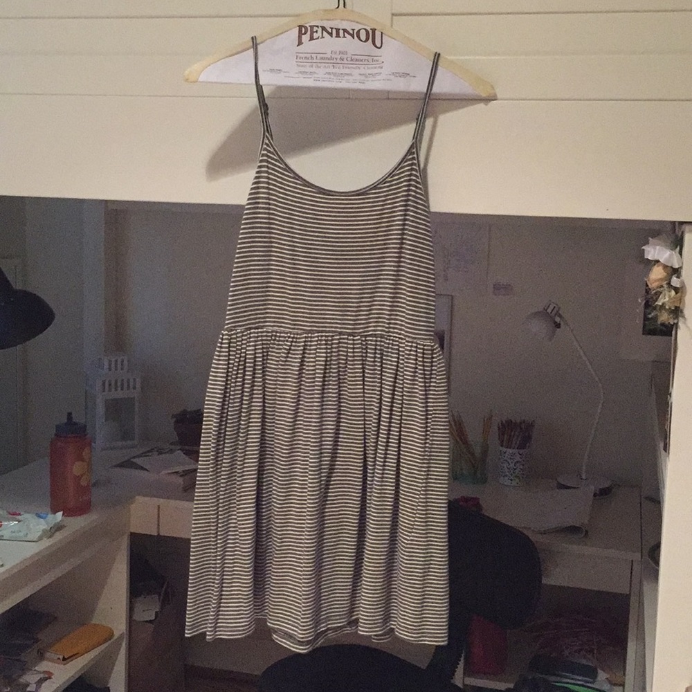 Navy Green and White Striped Sun Dress